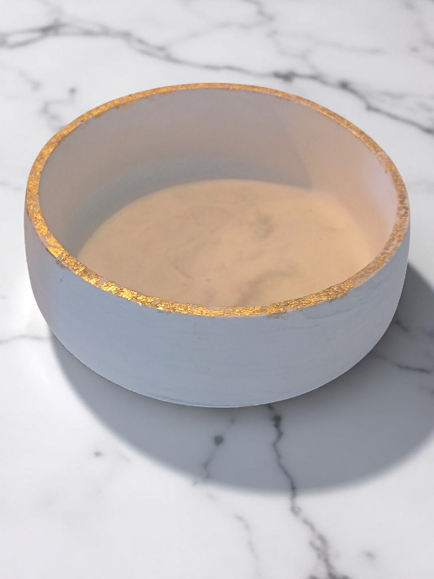 'Lune' Bowl - White/Grey Marbled with Gold Rim